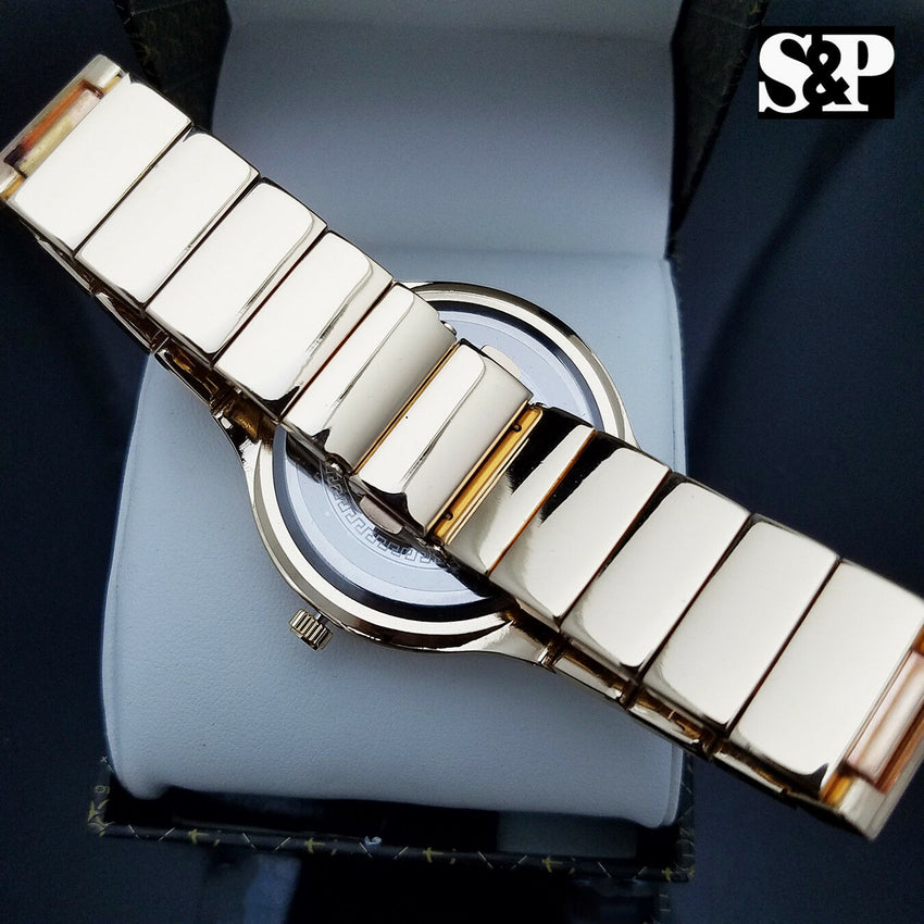 Men's Luxury Bling Gold finished Full Crystal Lab Diamonds Bracelet Metal Watch