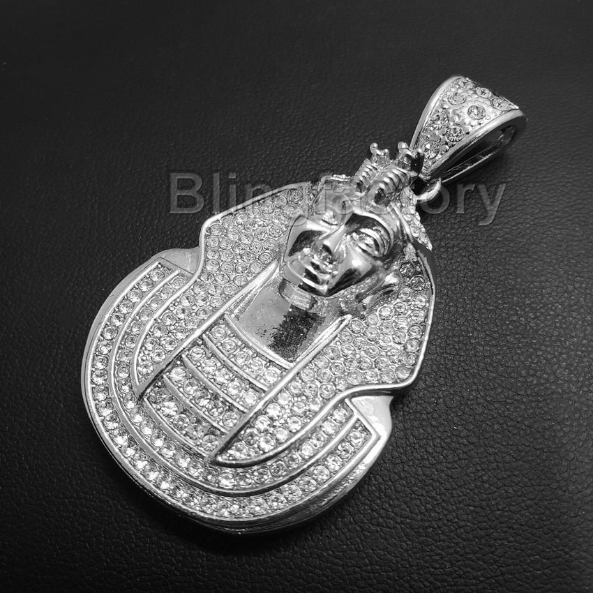 HIP HOP ICED OUT LAB DIAMOND WHITE GOLD PLATED RAPPER'S EGYPT PHARAOH PENDANT