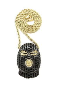 HIP HOP ICED OUT GOLD PT MASKED GOON PENDANT & 4mm 24
