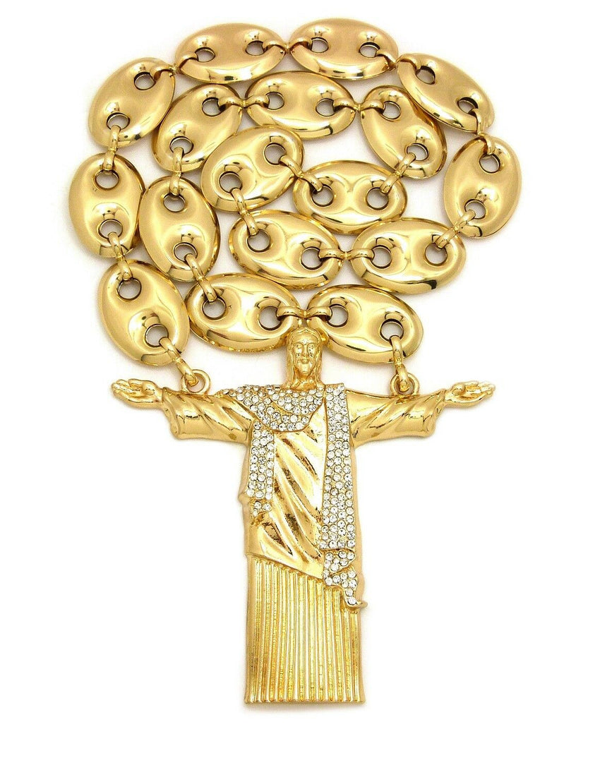 Iced Hip Hop Big Jesus Whole Body Pendant & 23mm 30" Hollow Marina Chain Necklace
