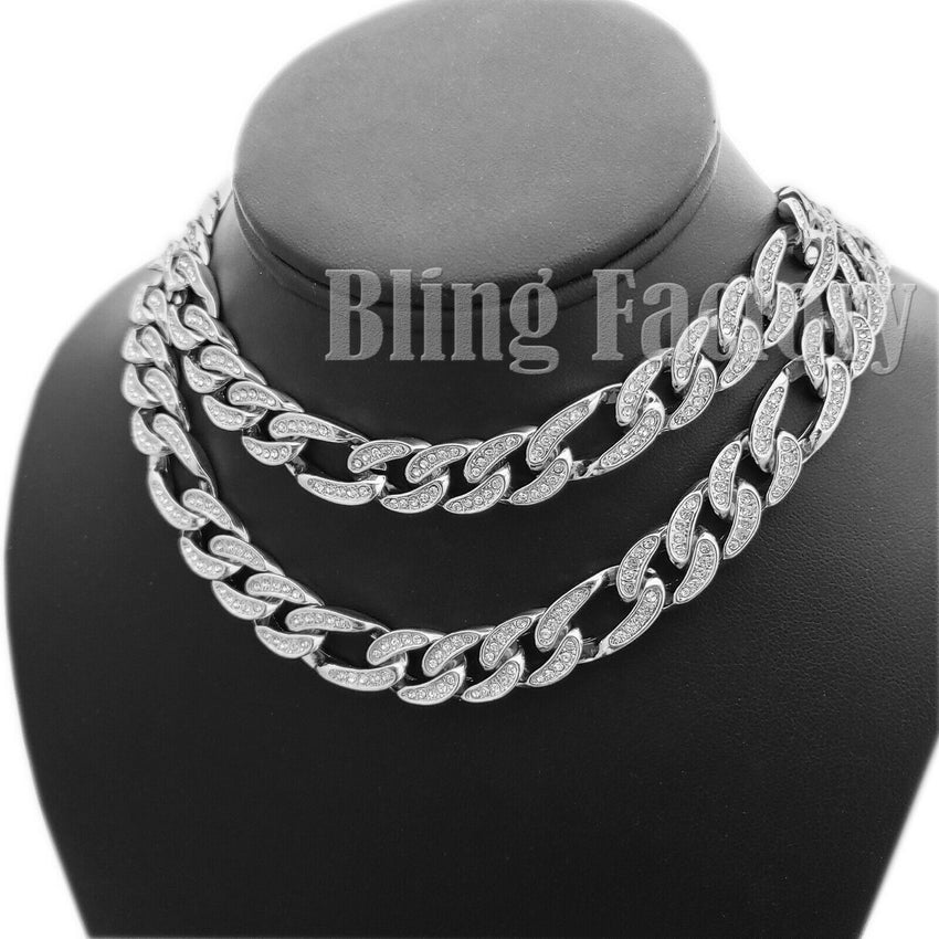 Rapper's Hip Hop Iced Out Bracelet, 16",18", 20" Figaro Chain Choker Necklace