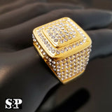 MENS STAINLESS STEEL ICED OUT HIGH QUALITY BLING GOLD PT MICRO PAVE PINKY RING
