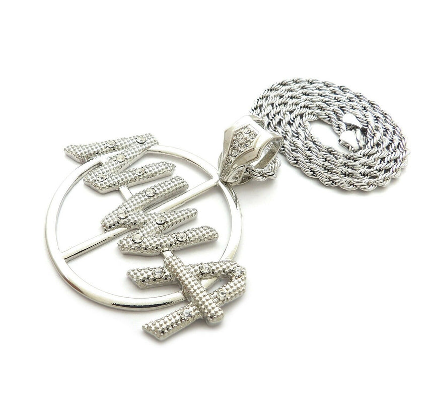 HIP HOP ICED OUT WHITE GOLD PLATED NWA PENDANT & 4mm 24" ROPE CHAIN NECKLACE
