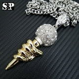 Iced Two Tone MIC Hand Pendant & 6mm 30" Cuban Chain Hip Hop Necklace