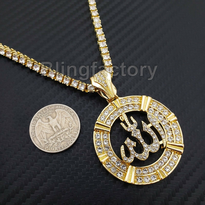 Hip Hop Muslim Allah pendant & 18" Full Iced Cuban & 1 ROW DIAMOND Choker Chain
