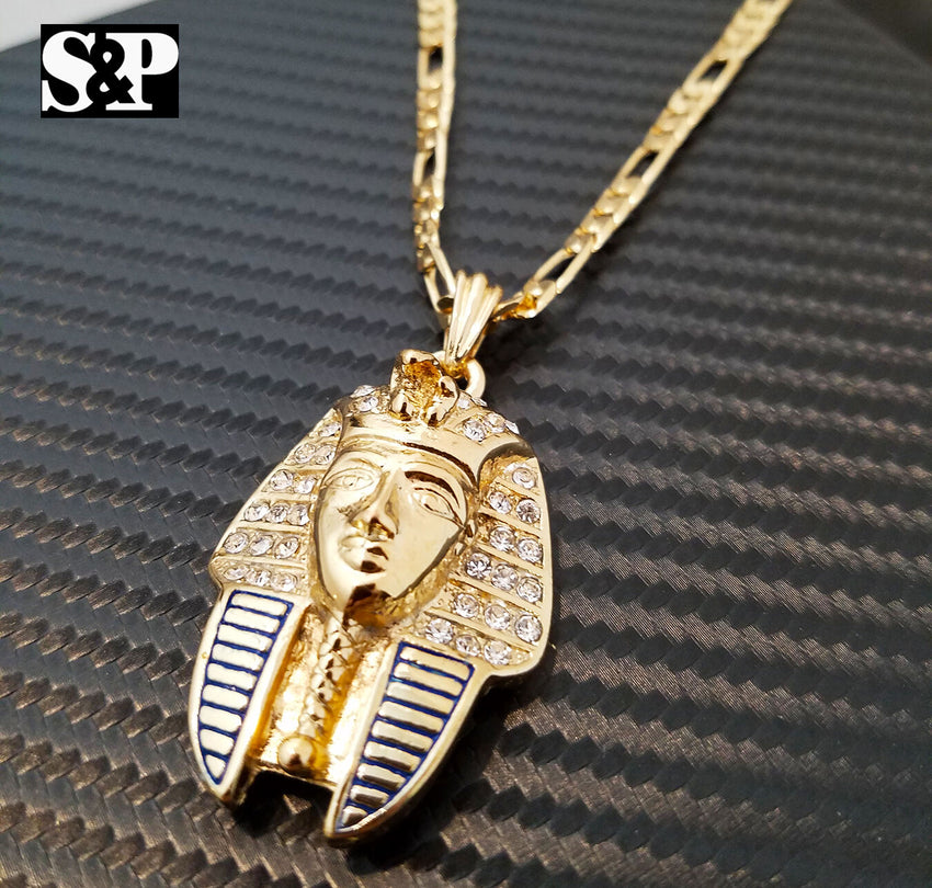 Hip Hop Quavo Choker 16" 1 ROW DIAMOND TENNIS CHAIN & Pharaoh King Necklace Set