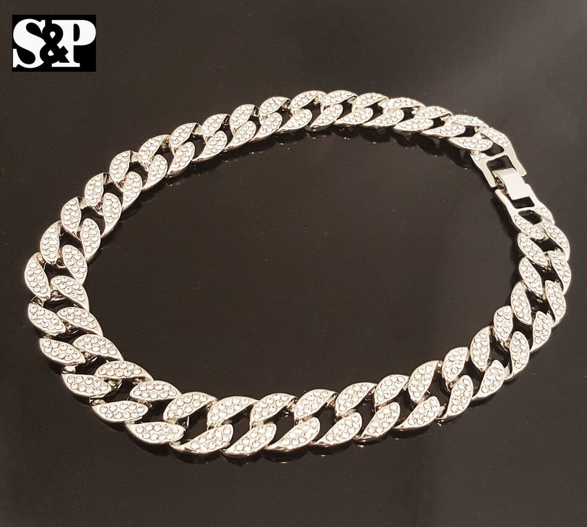 Hip Hop Quavo Iced Out 15mm 16" Miami Cuban Choker Chain & Power Plug Necklace