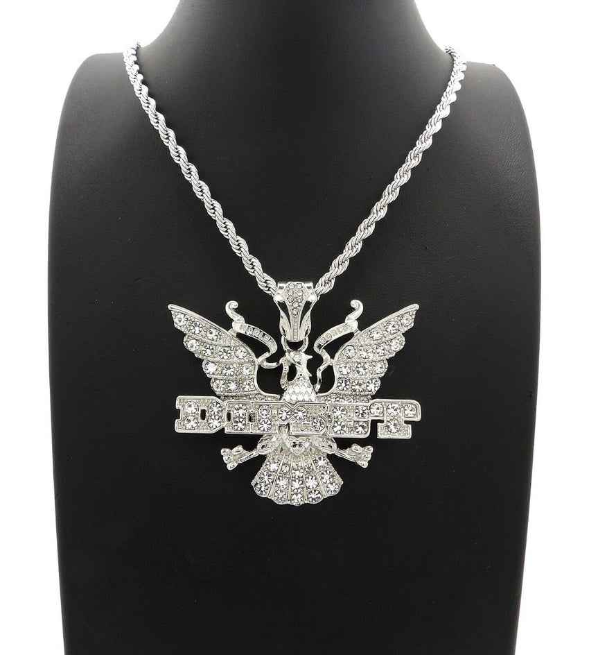 HIP HOP ICED OUT SILVER PLATED DIPSET PENDANT & 4mm24" ROPE CHAIN NECKLACE