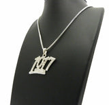 Iced Out Mini Number 1017 Pendant & 24" Box, Cuban, Rope Chain Hip Hop Necklace