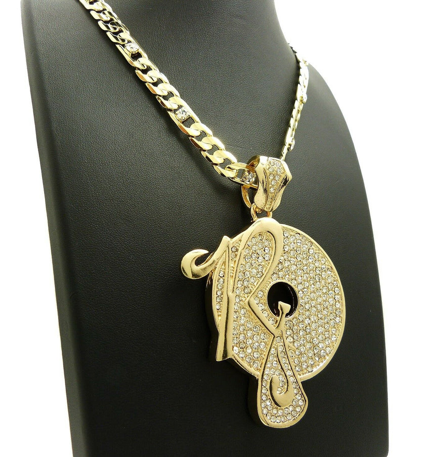 Iced Out Hip Hop Rocafella Pendant & 7mm 30" Lab Diamonds Figaro Chain Necklace