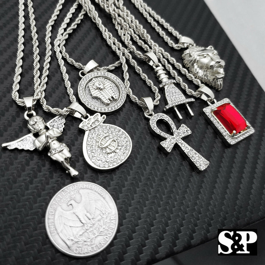 Hip Hop Iced Mini Hot selling 7 pendants Rapper Collection Necklace Combo Set