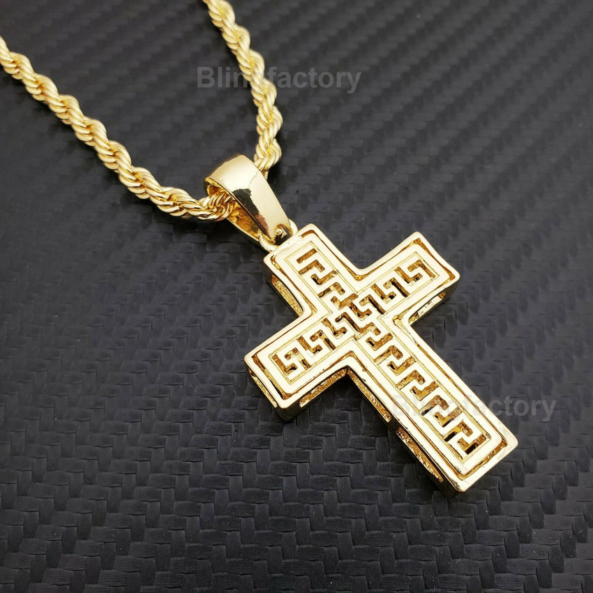 Hip Hop Iced out Designer style Cross Pendant & 4mm 24" Rope Chain Necklace
