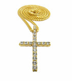 Iced Out Fashion CZ Cross Pendant & 24" BOX, CUBAN, ROPE Chain Hip Hop Necklace