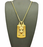 NEW GOLD PT ANUBIS HEAD DOG TAG PENDANT & 2mm 24" BOX CHAIN HIP HOP NECKLACE