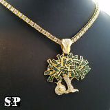Hip Hop Money Bag Tree Charm & 4mm 18" 1 Row Lab Diamond Tennis Choker Chain Set