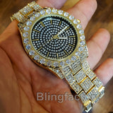 Men's Hip Hop Full Iced out Bling Gold PT Lil Pump Lab Diamond Metal Band Watch