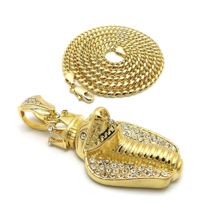 Iced Out King Crowned Cobra Pendant & 24" Box, Cuban, Rope Chain Hip Hop Necklace
