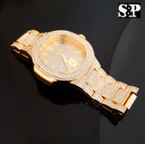 NEW MEN ICED HIP HOP GOLD PT LAB DIAMONDS JAY-Z WATCH & BRACELET COMBO SET