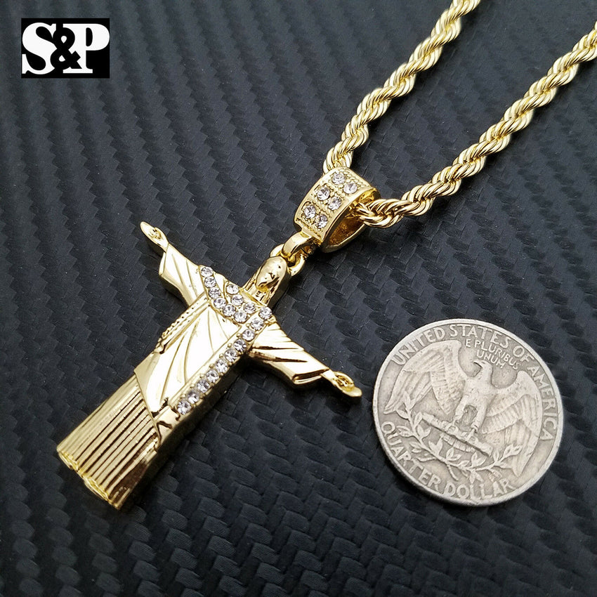 Hip Hop Rapper Style Jesus Christ Body Cross Pendant & 24" Rope Chain Necklace