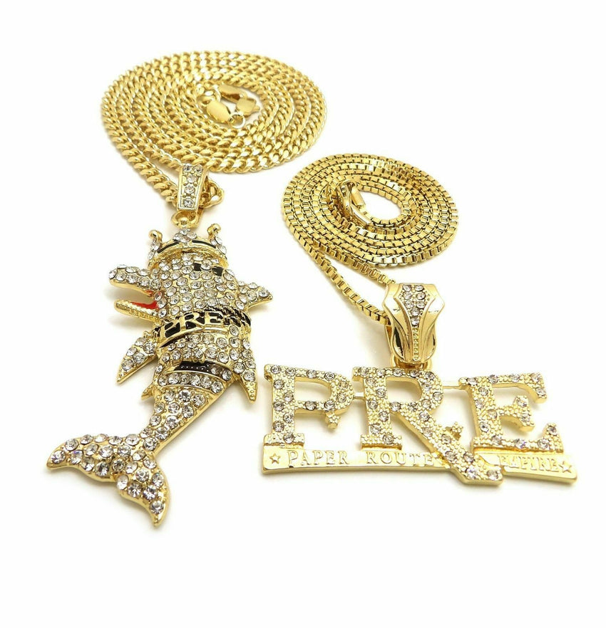 HIP HOP ICED OUT YOUNG DOLPH PRE & DOLPHIN PENDANT & 24", 27" CHAIN NECKLACE
