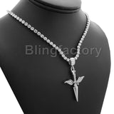 Hip Hop SAVAGE 21 SWORD Pendant & 1 Row Diamond Tennis Choker Chain Necklace