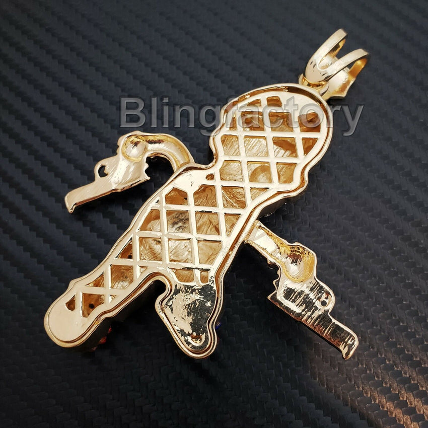 Iced out Hip Hop Mario Gun Man Gold & Silver plated Lab Diamond Large Pendant