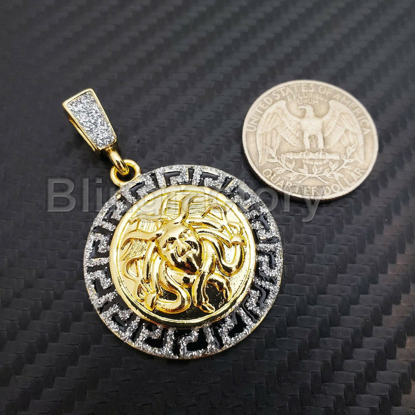 ICED OUT HIP HOP GOLD PLATED MEDUSA HEAD MEDALLION BLING PENDANT
