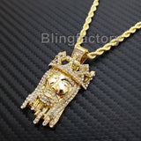 Hip Hop Iced out Lab Diamond Crowned Jesus Drip Pendant 24" Rope Chain Necklace