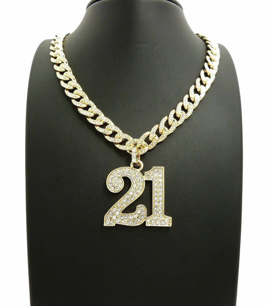 New Iced out SAVAGE 21 Pendant & 18" 20" 22" 24" CZ Cuban Choker Chain Necklace