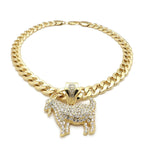 Hip Hop Iced Out Gold plated GOAT Pendant & 11mm 20" Cuban Choker Chain Necklace
