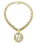 Hip Hop Allah Pendant & 12mm 20" Iced Box Lock Cuban Choker Chain Necklace