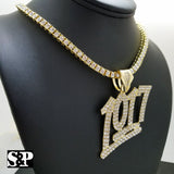 Hip Hop 1017 Pendant w/ 18" 1 ROW DIAMOND Choker Chain Set & 16" Full Iced Cuban Necklace set