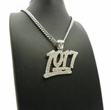 Iced Out Rapper's Number 1017 Pendant & 24" Box, Cuban Chain Hip Hop Necklace