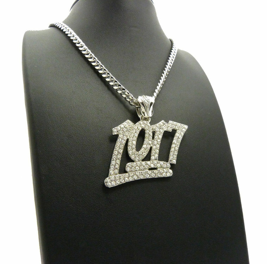 Iced Out Rapper's Number 1017 Pendant & 24" Box, Cuban Chain Hip Hop Necklace