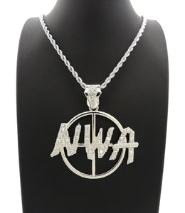 HIP HOP ICED OUT WHITE GOLD PLATED NWA PENDANT & 4mm 24