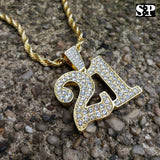 Hip Hop Iced out Lab Diamonds Savage 21 Pendant & 4mm 24" Rope Chain Necklace