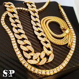 Hip Hop Quavo Choker 18" Franco & 16" Full Iced Cuban & 1 ROW DIAMOND CHAIN SET