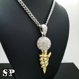 Iced Two Tone MIC Hand Pendant & 6mm 30" Cuban Chain Hip Hop Necklace