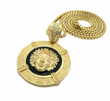 New 14K Gold PT Medusa Face Head Pendant w/ 3mm 30" Box Chain Hip Hop Necklace