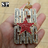HIP HOP ICED OUT GOLD PLATED LAB DIAMOND RICH GANG LARGE PENDANT
