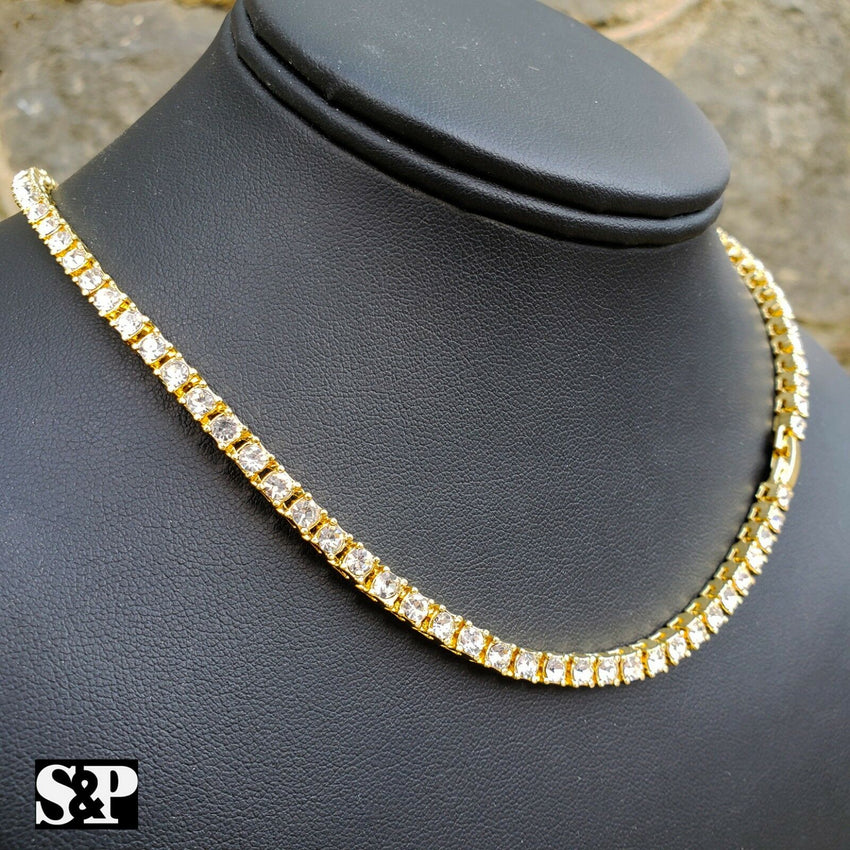 Hip Hop Iced out King Crowned Cobra Pendant & 18" 1 Row Tennis Choker Chain Necklace