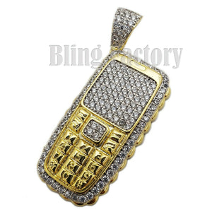 HIP HOP ICED OUT GOLD PLATED BRASS RETRO THROWAWAY PHONE CHARM PENDANT