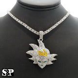 Hip Hop Iced out SON GOKU pendant & 18" 1 ROW DIAMOND Tennis Choker Chain Necklace