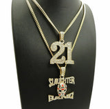 ICED OUT SAVAGE 21 & SLAUGHTER GANG PENDANT & CUBAN CHAINS HIP HOP NECKLACE SET