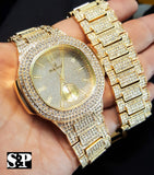 NEW MEN ICED HIP HOP GOLD PT LAB DIAMONDS JAY-Z WATCH & BRACELET COMBO SET