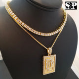 Hip Hop Quavo Choker 16" 1 ROW DIAMOND TENNIS CHAIN & Pharaoh King Necklace Set