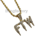 Hip Hop Iced out Lab Diamond FTW DRIP Pendant & 4mm 24" Rope Chain Necklace