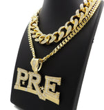 Hip Hop Iced Young Dolph PRE Necklace & 18" Full Iced Cuban Choker Chain Necklace Set