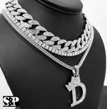 Hip Hop Quavo Choker 18" Full Iced Cuban & 1 ROW DIAMOND CHAIN & "D" Necklace