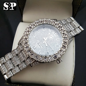 Men Hip Hop Iced Bling White Gold PT Rapper's Bling Simulated Diamond Watch